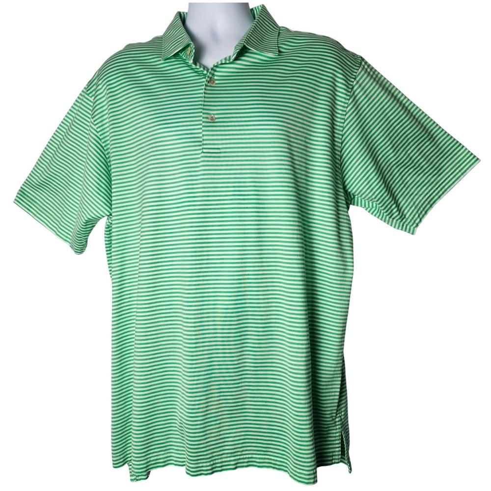 Peter‎ Millar Mens XL Green White Striped Cotton Polo Shirt Golf Preppy
